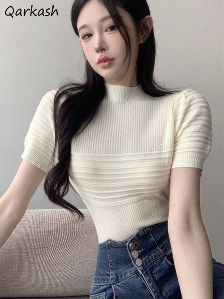 women's t shirt 4 colors knitted t shirt short sleeve summer elegant aesthetic for ladies slim fit korean fashion mock neck casual 230, White
women's t shirt 4 colors knitted t shirt short sleeve summer elegant aesthetic for ladies slim fit korean fashion mock neck casual 230, White