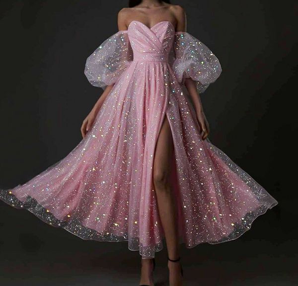 shinning dusty pink evening formal dresses puff short sleeves split prom party gowns tea length women outfit robe de soiree vestidos feast, Black
shinning dusty pink evening formal dresses puff short sleeves split prom party gowns tea length women outfit robe de soiree vestidos feast, Black
