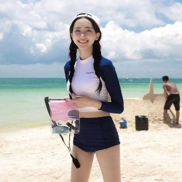 conservative sun protection long sleeve high waist swimwear female split, White;black
conservative sun protection long sleeve high waist swimwear female split, White;black