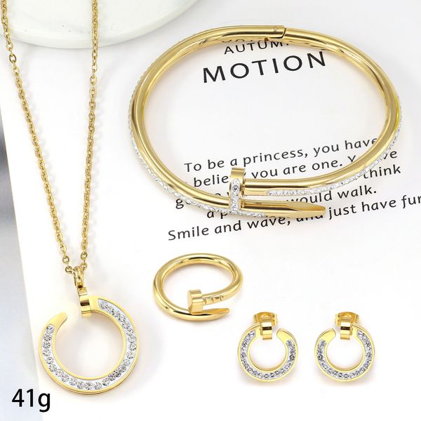 luxury gold nails bangle necklace earring ring jewelry set for women gift, Black
luxury gold nails bangle necklace earring ring jewelry set for women gift, Black