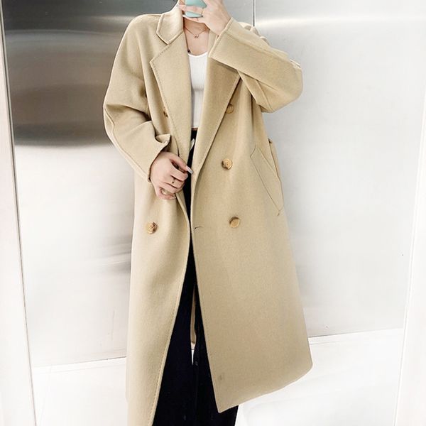 women's jacket pure color loose beautiful woolen coat 2023 autumn winter wool overcoat doublebreasted with belt elegant long 230223, Black;brown
women's jacket pure color loose beautiful woolen coat 2023 autumn winter wool overcoat doublebreasted with belt elegant long 230223, Black;brown