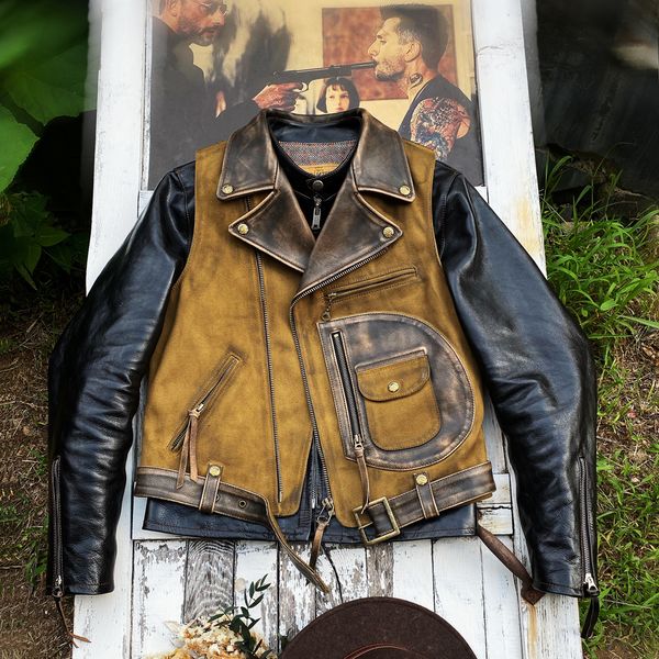 men's vests tailor brando j151 japanese hyogo cowhide stitching 22oz oil qax canvas retro motorcycle vest 230223, Black;white
men's vests tailor brando j151 japanese hyogo cowhide stitching 22oz oil qax canvas retro motorcycle vest 230223, Black;white