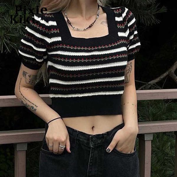 women's t-shirt pixiekiki vintage knitted crop sweater cute striped square neck short sleeve t shirt fall clothing for women 2023 p67-c, White
women's t-shirt pixiekiki vintage knitted crop sweater cute striped square neck short sleeve t shirt fall clothing for women 2023 p67-c, White