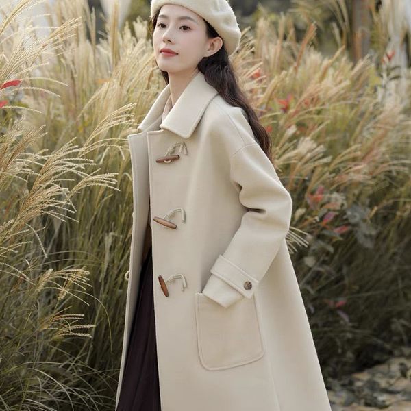 women's jackets autumn and winter cowhorn button woolen coat women's classic retro college style medium long wool 230223, Black;brown
women's jackets autumn and winter cowhorn button woolen coat women's classic retro college style medium long wool 230223, Black;brown