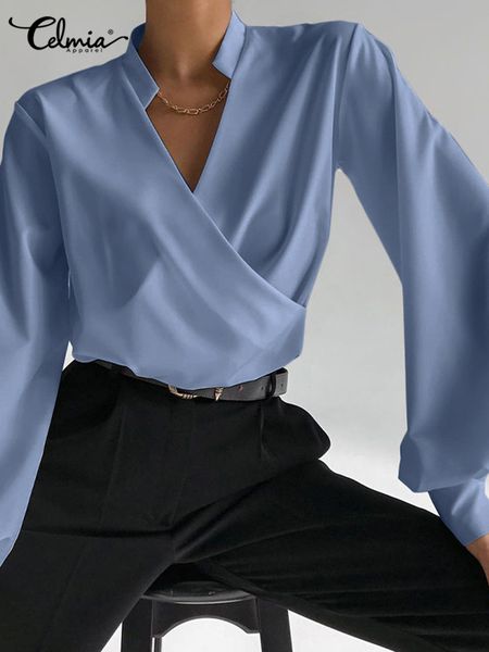 women's blouses shirts celmia elegant blouse summer tunic women v neck long lantern sleeve shirts solid casual irregular hem blusas fem, White
women's blouses shirts celmia elegant blouse summer tunic women v neck long lantern sleeve shirts solid casual irregular hem blusas fem, White