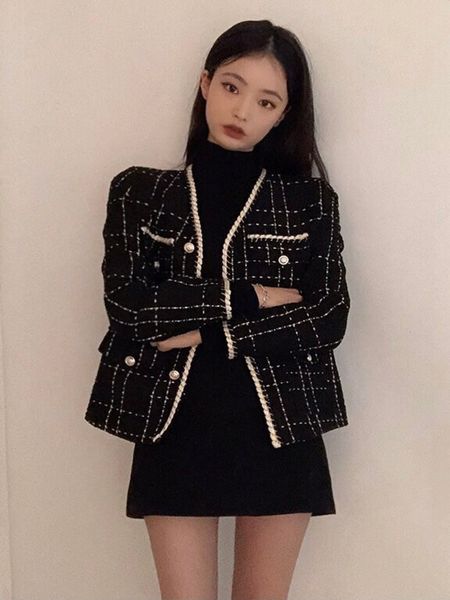 womens jackets shengpaiae wool coat women black vintage v neck plaid tweed golden buttons elegant office lady outwear korean 5q639 230223, Black;brown
womens jackets shengpaiae wool coat women black vintage v neck plaid tweed golden buttons elegant office lady outwear korean 5q639 230223, Black;brown