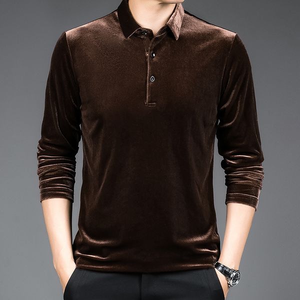 men's polos gold velvet shirt men spring fashion business long sleeve tee slim fit man button collar solid camisa 230223, White;black
men's polos gold velvet shirt men spring fashion business long sleeve tee slim fit man button collar solid camisa 230223, White;black
