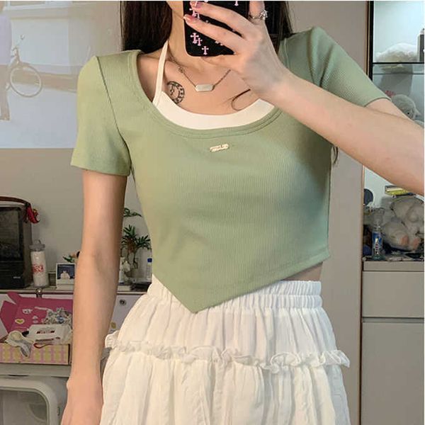 women's t-shirt fake two omen shirts for women t-shirts summer clothes fashion blouses colthing756z, White
women's t-shirt fake two omen shirts for women t-shirts summer clothes fashion blouses colthing756z, White