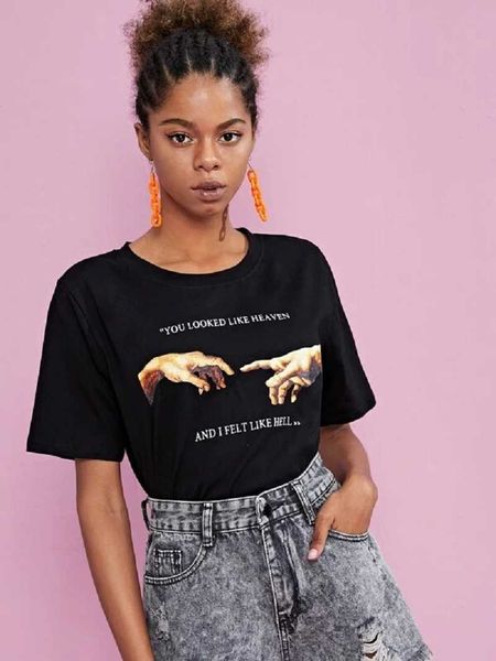 women's t-shirt you looked like heaven and i felt like hell michaelangelo the last judgement hands printing t shirt women summer short, White
women's t-shirt you looked like heaven and i felt like hell michaelangelo the last judgement hands printing t shirt women summer short, White