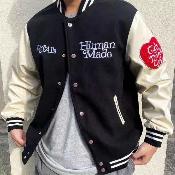 men's jackets human made girls dont cry varsity baseball jacket men women 1 1 patchwork bomber outerwear coats 230223, Black;brown
men's jackets human made girls dont cry varsity baseball jacket men women 1 1 patchwork bomber outerwear coats 230223, Black;brown