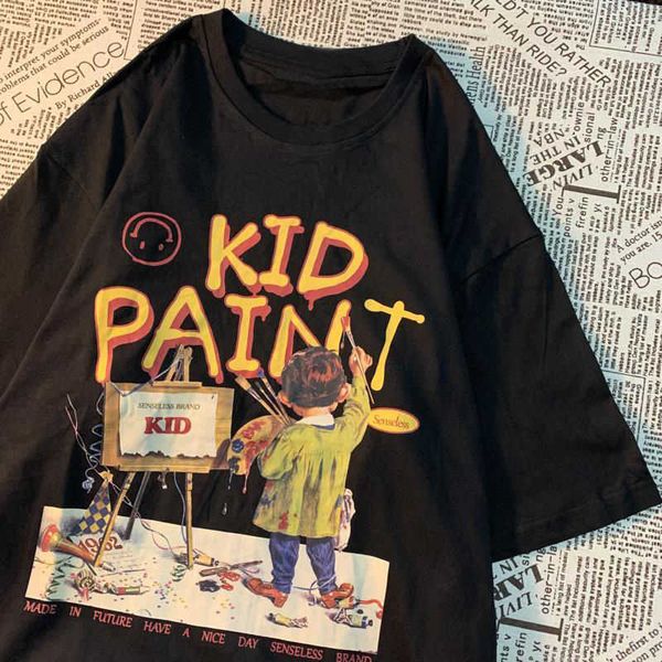 women's t-shirt american retro printing cartoon painting ins loose super high street bf short-sleeved t-shirt women's half-sleeved, White
women's t-shirt american retro printing cartoon painting ins loose super high street bf short-sleeved t-shirt women's half-sleeved, White