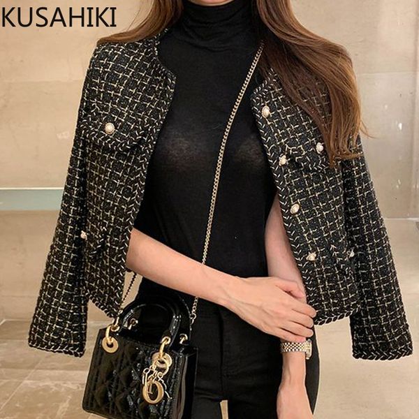 womens jackets kusahiki korean plaid tweed short coat women vintage long sleeve oneck outwear autumn fashion elegant jacket 230222, Black;brown
womens jackets kusahiki korean plaid tweed short coat women vintage long sleeve oneck outwear autumn fashion elegant jacket 230222, Black;brown