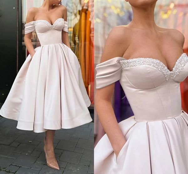 a-line short prom party dress tea length short sleeve off shoulder beads pocket satin formal gowns graduation cocktail wear vestidos de feas, Black
a-line short prom party dress tea length short sleeve off shoulder beads pocket satin formal gowns graduation cocktail wear vestidos de feas, Black