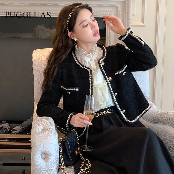 womens jackets autumn french style small fragrance short black retro hepburn style round neck solid korean female outwear 230223, Black;brown
womens jackets autumn french style small fragrance short black retro hepburn style round neck solid korean female outwear 230223, Black;brown