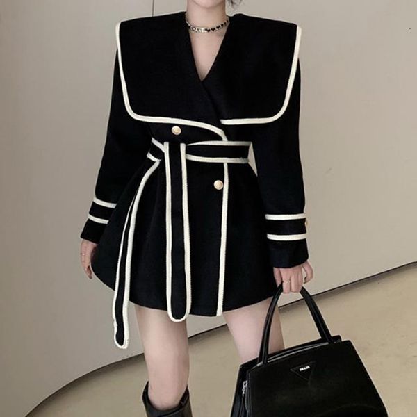 women's jackets autumn and winter 2023 korean fashion navy collar thickened woolen coat trench women coat 230223, Black;brown
women's jackets autumn and winter 2023 korean fashion navy collar thickened woolen coat trench women coat 230223, Black;brown