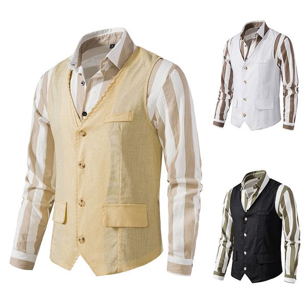 men's vests luclesam linen vest stitching decorative pocket loose sleeveless coat summer trend retro male japanese style 230223, Black;white
men's vests luclesam linen vest stitching decorative pocket loose sleeveless coat summer trend retro male japanese style 230223, Black;white