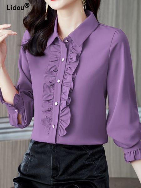 women's blouses shirts elegant fashion temperament polo-neck ruffles multicolor shirt petal sleeve office lady commute all-match women&, White
women's blouses shirts elegant fashion temperament polo-neck ruffles multicolor shirt petal sleeve office lady commute all-match women&, White