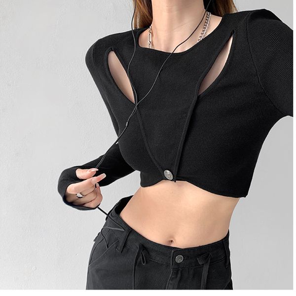 women's blouses shirts chic hollowout sense of design pullover round neck knit women spring short exposed navel bottoming shirt slim lo, White
women's blouses shirts chic hollowout sense of design pullover round neck knit women spring short exposed navel bottoming shirt slim lo, White