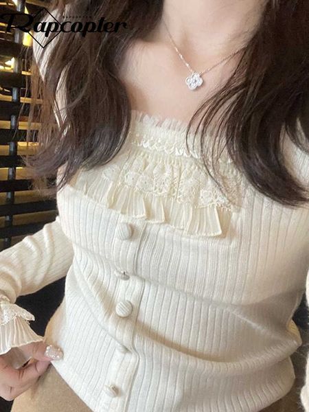 women's t-shirt rapcopter y2k ruffles crop frill full sleeve t shirt knitted cute fairycore pullovers women button retro tee aesthetic, White
women's t-shirt rapcopter y2k ruffles crop frill full sleeve t shirt knitted cute fairycore pullovers women button retro tee aesthetic, White