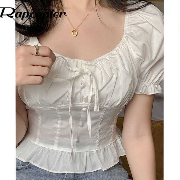 women's t-shirt rapcopter vintage crop sweet tie up tshirt korean square collar corset summer puff sleeve tee women streetwear 90s l230, White
women's t-shirt rapcopter vintage crop sweet tie up tshirt korean square collar corset summer puff sleeve tee women streetwear 90s l230, White