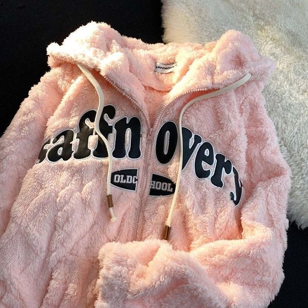 women's jackets ladies winter thickened lamb wool hooded coat y2k ringer design schoolgirl harajuku zipper couple loose thermal 230222, Black;brown
women's jackets ladies winter thickened lamb wool hooded coat y2k ringer design schoolgirl harajuku zipper couple loose thermal 230222, Black;brown