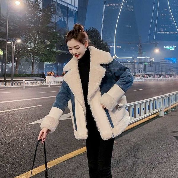 women's jackets autumn and winter fashion european lamb wool stitching denim jacket short loose thickening warm plush coat women 230223, Black;brown
women's jackets autumn and winter fashion european lamb wool stitching denim jacket short loose thickening warm plush coat women 230223, Black;brown