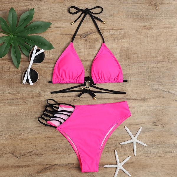 

Women Designer Swimsuit Two Pieces Set Bikinis Summer Sexy Swimwear Beach Vacation Swimming Pool Wear, Pink