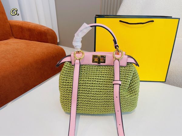 2023 new spring grass woven bag handbag messenger bags hollow-out female shoulder bag carrying kitten bag commuting sweet