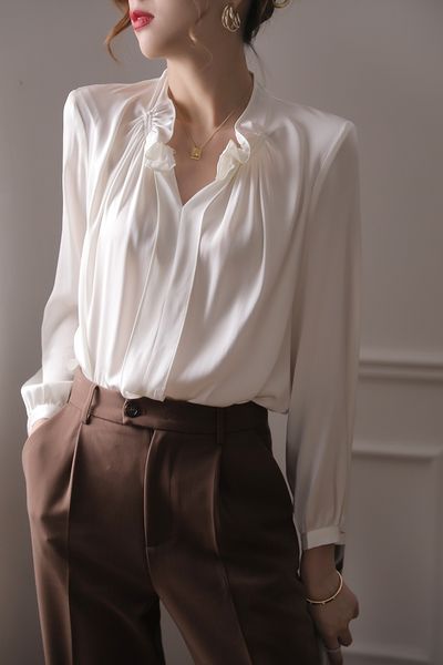 women's blouses shirts satin solid women's blouse loose white casual shirt summer long sleeves elegant fashion folds female clothi
women's blouses shirts satin solid women's blouse loose white casual shirt summer long sleeves elegant fashion folds female clothi