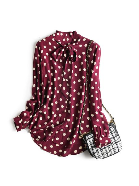women's blouses shirts silk ribbon design light mature wave dot printed mulberry simple long sleeve 230223, White
women's blouses shirts silk ribbon design light mature wave dot printed mulberry simple long sleeve 230223, White