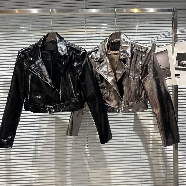 women's jackets prepomp 2023 spring arrival long sleeve turn down collar zipper belt bright faux leather jacket women pu coat gh359 230, Black;brown
women's jackets prepomp 2023 spring arrival long sleeve turn down collar zipper belt bright faux leather jacket women pu coat gh359 230, Black;brown