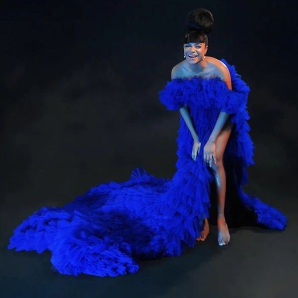 2023 stunning royal blue mermaid prom dresses off shoulder ruffles high side split plus size sleeveless evening gowns, Black
2023 stunning royal blue mermaid prom dresses off shoulder ruffles high side split plus size sleeveless evening gowns, Black