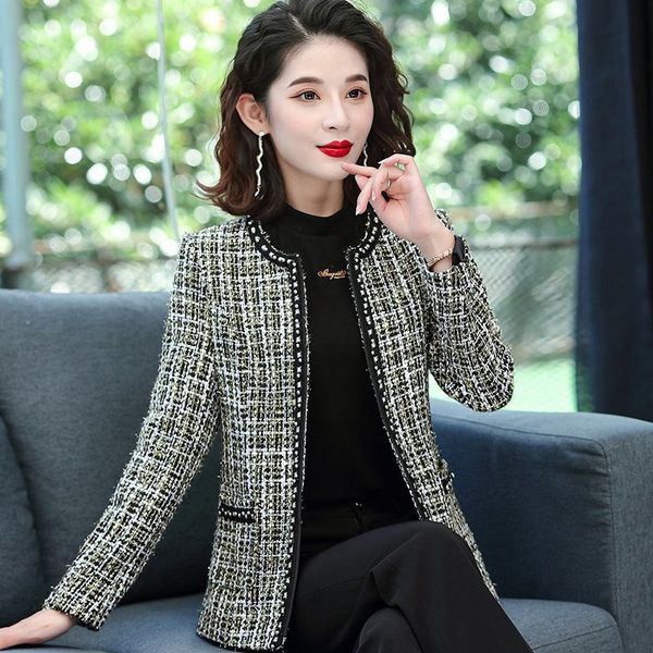 women's jacket fashion patchwork checked tweed jacket coat vintage long sleeve beaded edge trim female outerwear chic 230223, Black;brown
women's jacket fashion patchwork checked tweed jacket coat vintage long sleeve beaded edge trim female outerwear chic 230223, Black;brown