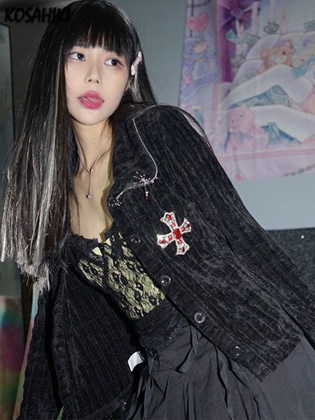 womens jackets kosahiki gothic jacket women rhinestones coat y2k spring autumn black crop fairy grunge alt harajuku chaqueta 230223, Black;brown
womens jackets kosahiki gothic jacket women rhinestones coat y2k spring autumn black crop fairy grunge alt harajuku chaqueta 230223, Black;brown
