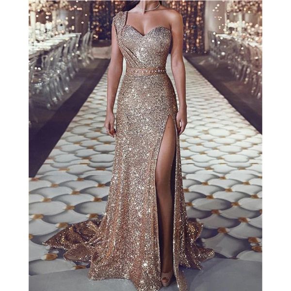 2023 silver one shoulder mermaid prom party dresses side split sleeveless sweep strain sequined formal evening gowns, Black
2023 silver one shoulder mermaid prom party dresses side split sleeveless sweep strain sequined formal evening gowns, Black