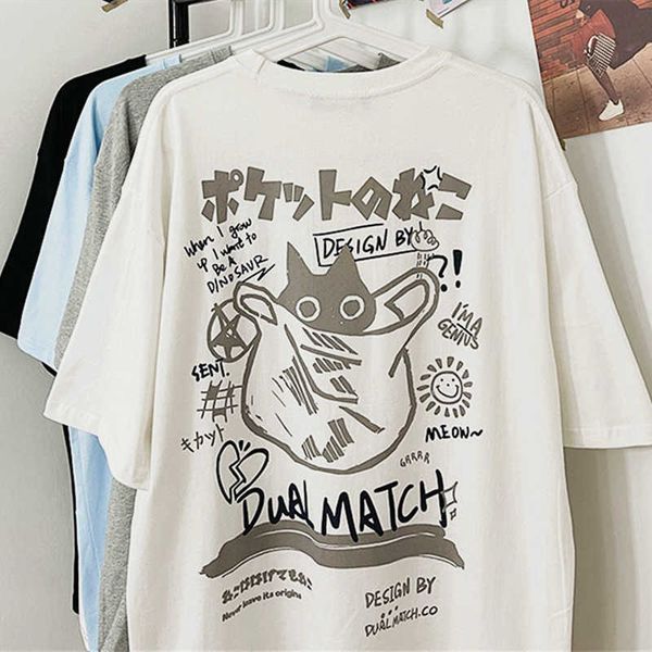 women's t-shirt 100% cotton harajuku japan kanji cartoon cats graphic t shirts new hip hop funny men woman tshirts o-neck oversized cas, White
women's t-shirt 100% cotton harajuku japan kanji cartoon cats graphic t shirts new hip hop funny men woman tshirts o-neck oversized cas, White