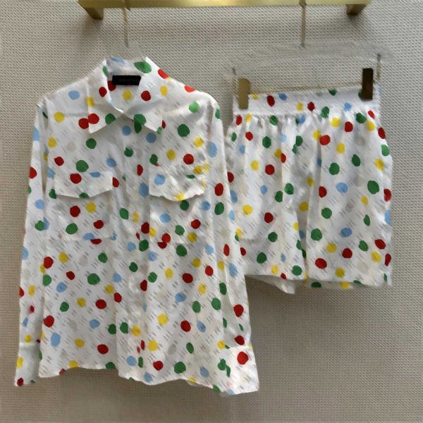 women designer two piece skirt set early spring kusama color polka shirt with elastic waist shorts dynamic childlike polka dot design monoch, White
women designer two piece skirt set early spring kusama color polka shirt with elastic waist shorts dynamic childlike polka dot design monoch, White