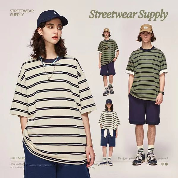 men's t-shirts vintage contrast striped t-shirt 2023 summer new line loose upright pure cotton short-sleeved men, White;black
men's t-shirts vintage contrast striped t-shirt 2023 summer new line loose upright pure cotton short-sleeved men, White;black