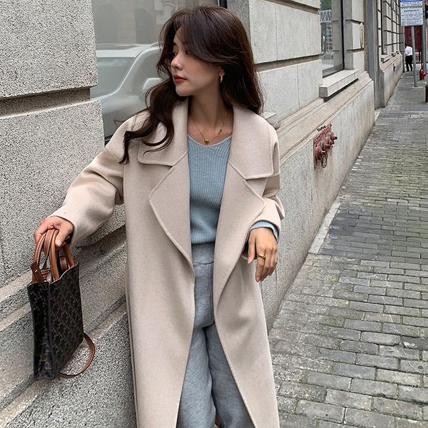 women's jackets autumn and winter mid length knee double faced woolen coat suit collar 100 wool solid color belt versatile 230223, Black;brown
women's jackets autumn and winter mid length knee double faced woolen coat suit collar 100 wool solid color belt versatile 230223, Black;brown
