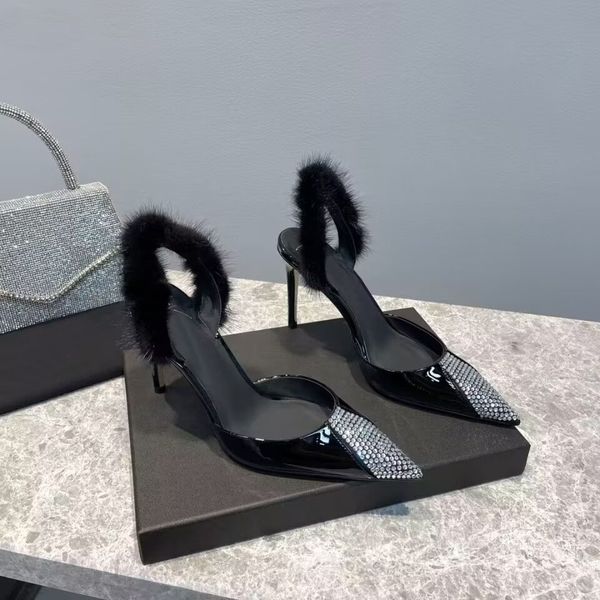women's pointy thin sandals fashion crystal diamond mirror leather back strap high heels luxury party wedding shoes size 35-42, Black
women's pointy thin sandals fashion crystal diamond mirror leather back strap high heels luxury party wedding shoes size 35-42, Black