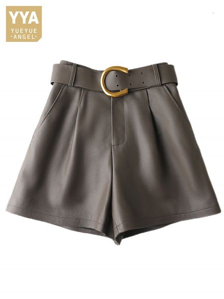 women's shorts women casual belted loose fit high waist wide leg spring soft sheepskin genuine leather streetwear short trousers 230222, White;black
women's shorts women casual belted loose fit high waist wide leg spring soft sheepskin genuine leather streetwear short trousers 230222, White;black
