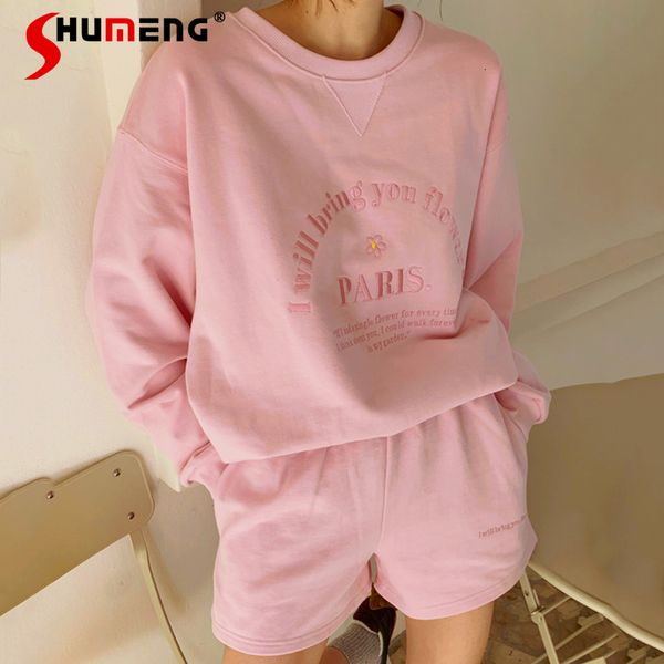 women s two piece pants autumn blue yellow pink round neck embroidered letter sweatershirts loose casual high waist shorts sports suit for w, White
women s two piece pants autumn blue yellow pink round neck embroidered letter sweatershirts loose casual high waist shorts sports suit for w, White