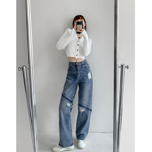 women's jeans european american style spicy girls' diagonal seam stitching old torn spring autumn straight cylinder mop pants 2302, Blue
women's jeans european american style spicy girls' diagonal seam stitching old torn spring autumn straight cylinder mop pants 2302, Blue