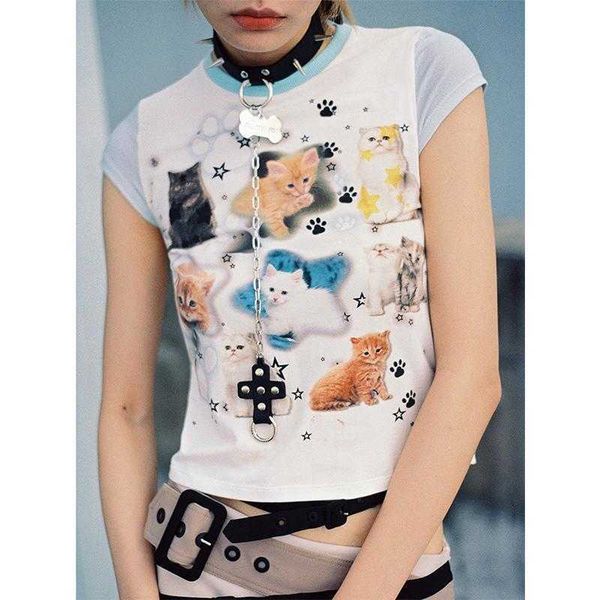 women's t-shirt aesthetic cool cats kittens cute t shirts y2k japan kawaii egirl skinny crop cotton tee summer ladies l230223, White
women's t-shirt aesthetic cool cats kittens cute t shirts y2k japan kawaii egirl skinny crop cotton tee summer ladies l230223, White