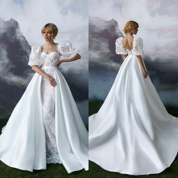 lace mermaid wedding dresses fashion with sweetheart new applique puff-sleeve satin detachable train bridal gowns robe de mariage vestido, White
lace mermaid wedding dresses fashion with sweetheart new applique puff-sleeve satin detachable train bridal gowns robe de mariage vestido, White