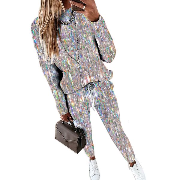 women's hoodies sweatshirts 2pieces fashion women tracksuit sets silver bright shine casual sweashirts elastic wasit pencil pants stars, Black
women's hoodies sweatshirts 2pieces fashion women tracksuit sets silver bright shine casual sweashirts elastic wasit pencil pants stars, Black