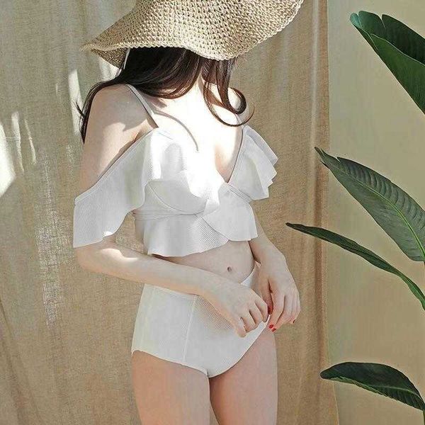 split korean style off shoulder high waist swimsuit pure color bikini, White;black
split korean style off shoulder high waist swimsuit pure color bikini, White;black