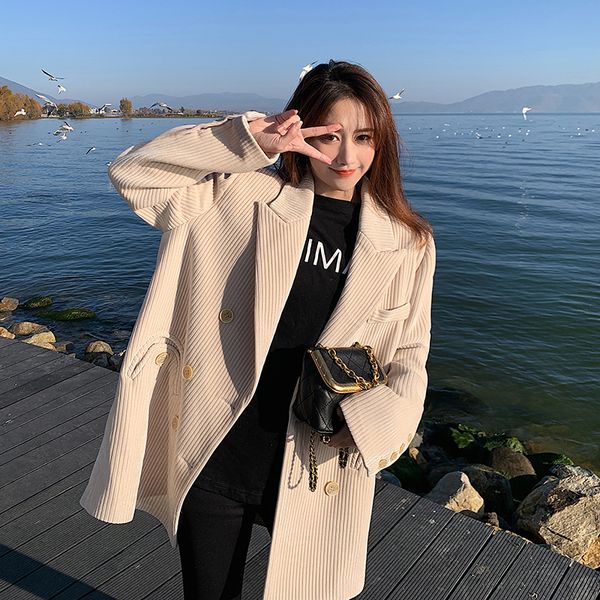 women's jackets autumn and winter korean corduroy coat classic college style single breasted loose fit medium long wool 230223, Black;brown
women's jackets autumn and winter korean corduroy coat classic college style single breasted loose fit medium long wool 230223, Black;brown