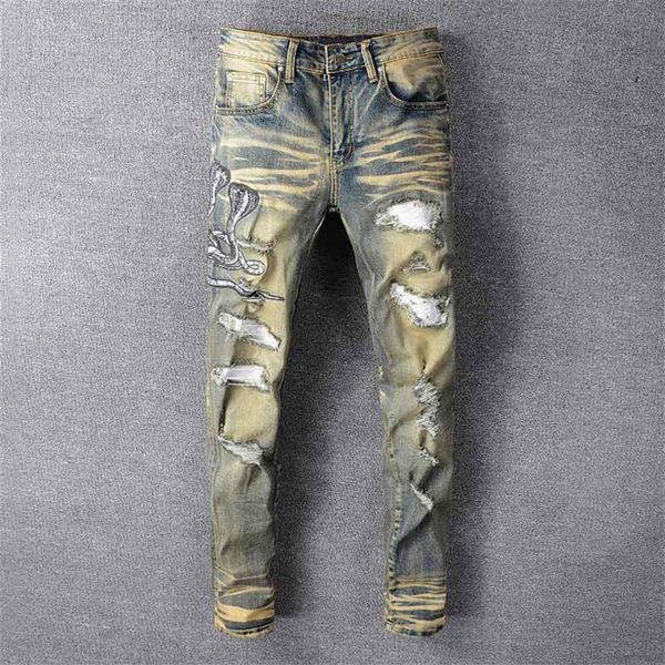 men's jeans delivery snake embroidered retro denim slim ny hol pu leather patchwork stretch315n, Blue
men's jeans delivery snake embroidered retro denim slim ny hol pu leather patchwork stretch315n, Blue