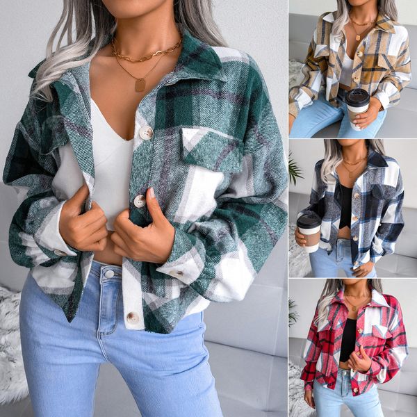 women's jackets autumn and winter designer cropped check lantern long sleeve wool jacket neck clothing coat street harajuku fashion 230, Black;brown
women's jackets autumn and winter designer cropped check lantern long sleeve wool jacket neck clothing coat street harajuku fashion 230, Black;brown